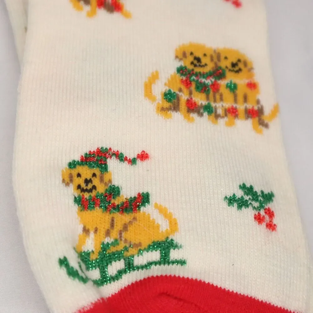 Dog on Sleigh Holiday Socks NEW Size 5-10 Shine